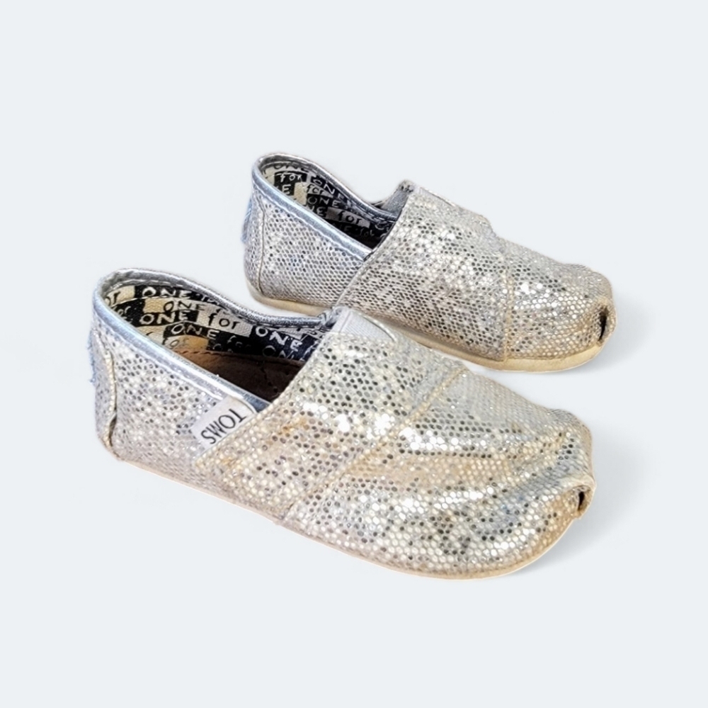 Toms Silvery glitter slip on flats Size 4